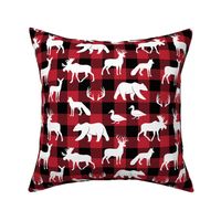 woodland animals on buffalo plaid