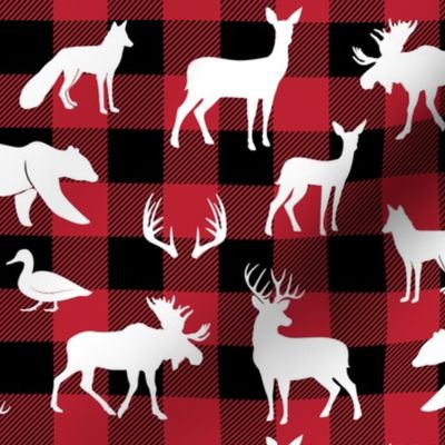 woodland animals on buffalo plaid