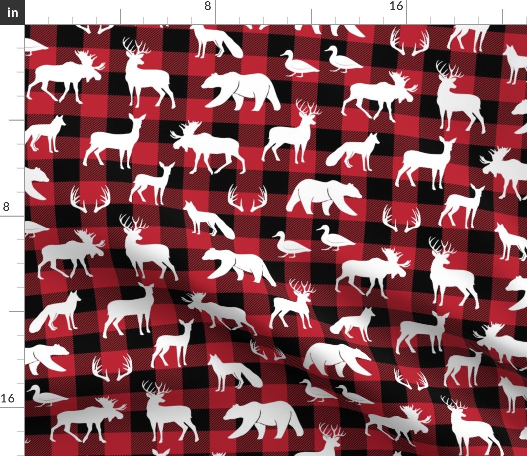 woodland animals on buffalo plaid