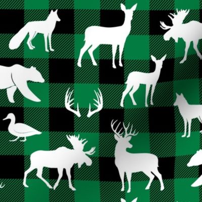 woodland animals on green plaid