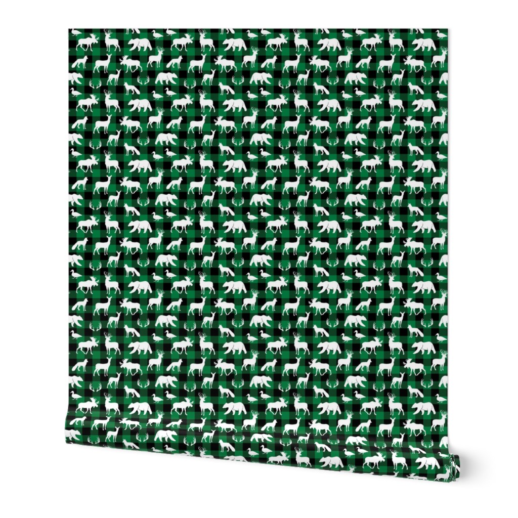 (small scale) woodland animals on green plaid