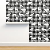 (small scale) woodland animals on grey plaid