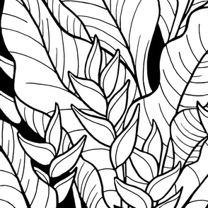 large-Tropical Rainforest Leaves-black and white