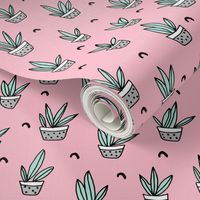 Pop culture series aloe vera green home garden plants and pots illustration print design pink SMALL