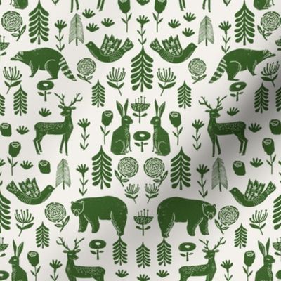 Christmas folk scandinavian winter holiday forest animals green