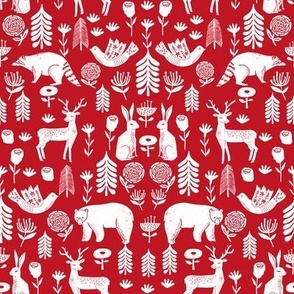 Christmas folk scandinavian winter holiday forest animals red