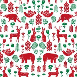 Christmas folk scandinavian winter holiday forest animals red_green
