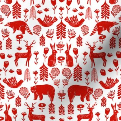 Christmas folk scandinavian winter holiday forest animals red