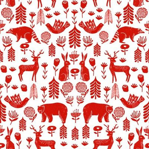 Christmas folk scandinavian winter holiday forest animals red