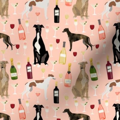 greyhounds and wine fabric - dogs and wine bubbly celebration fabric - blush