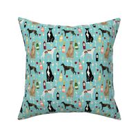 greyhounds and wine fabric - dogs and wine bubbly celebration fabric - light blue