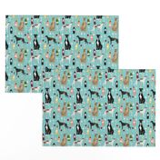 greyhounds and wine fabric - dogs and wine bubbly celebration fabric - light blue