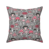 Mushrooms Geometric Fall Autumn Red & Pink on Grey