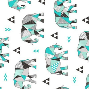 Elephants Geometric with Triangles Mint green Rotated