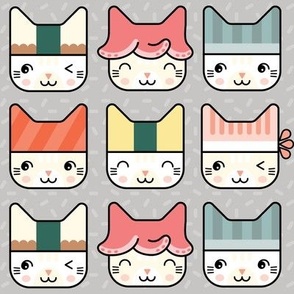 Sushi Cat Hats in Gray