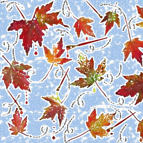 Autumn foliage stamping and paintbrushes