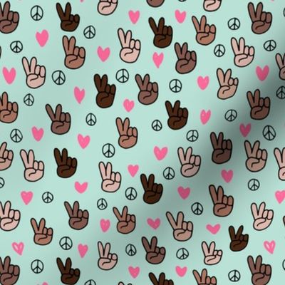 Pop culture memphis series hand on peace and love mint pink 