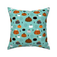 Sweet fall inky texture pumpkin picking autumn garden halloween gourds print blue orange