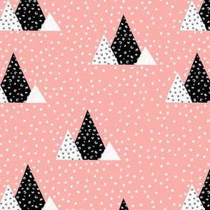 Snow fall winter wonderland triangle mountains abstract christmas print pink