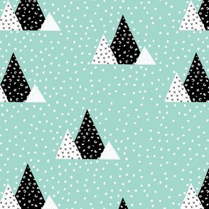 Snow fall winter wonderland triangle mountains abstract christmas print mint