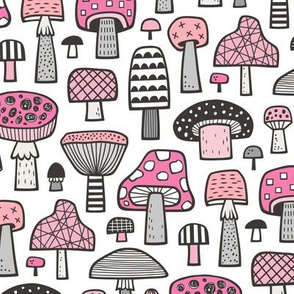 Mushrooms Geometric Fall Autumn Pink on White