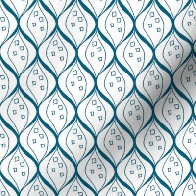 Ogee Teal and White Upholstery Fabric