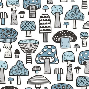 Mushrooms Geometric Fall Autumn Blue Denim on White