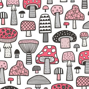 Mushrooms Geometric Fall Autumn Red & Pink  on White