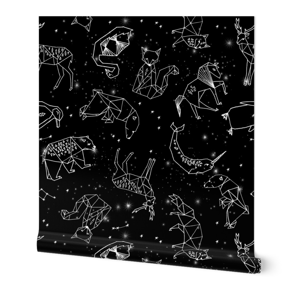constellations // black and white kids constellations animals geometric triangles origami birds 
