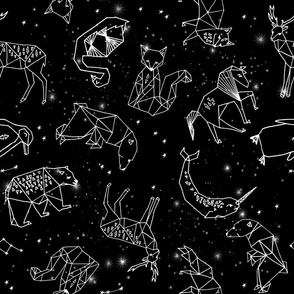 constellations // black and white kids constellations animals geometric triangles origami birds 