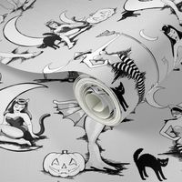 Vintage Halloween pinups in greyscale 