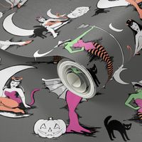 Vintage Halloween pinups in muted gray 