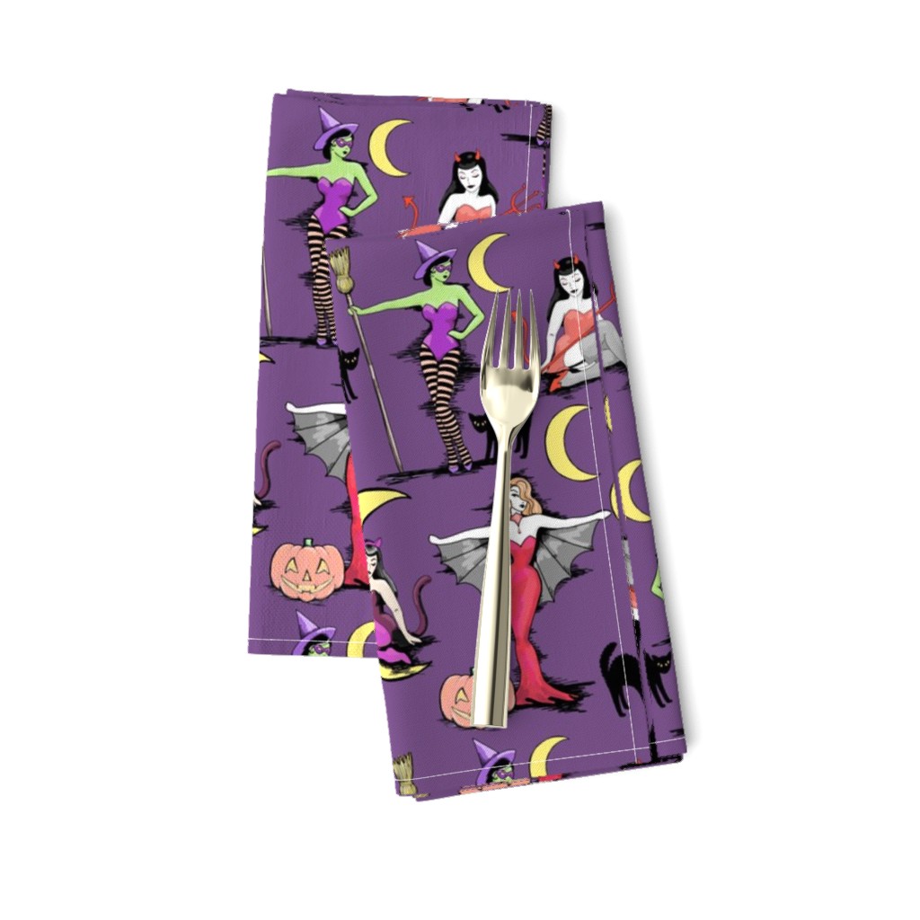 Retro Halloween pinups in muted purple