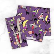 Retro Halloween pinups in muted purple