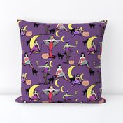 Retro Halloween pinups in muted purple