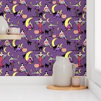 Retro Halloween pinups in muted purple