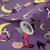 Retro Halloween pinups in muted purple