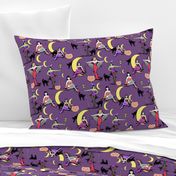 Retro Halloween pinups in muted purple