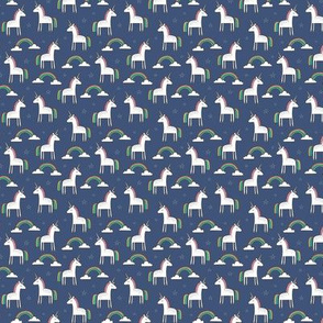 Cute Unicorn Rainbow on Navy Blue Tiny Small