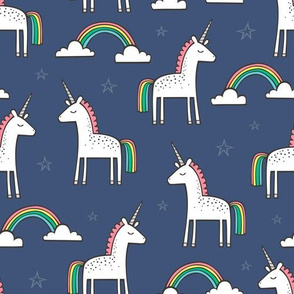 Cute Unicorn Rainbow on Navy Blue