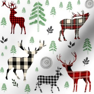 8" Woodland Plaid Deer / Green Trees