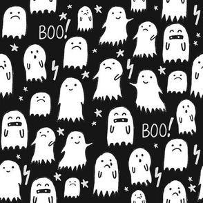ghost black and white halloween fabric 