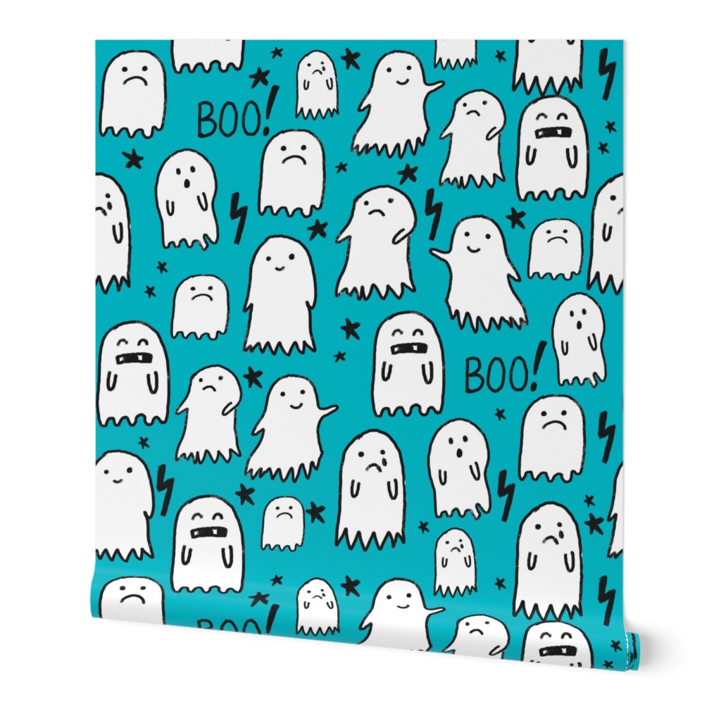 ghost teal halloween fabric 