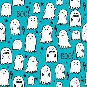 ghost teal halloween fabric 