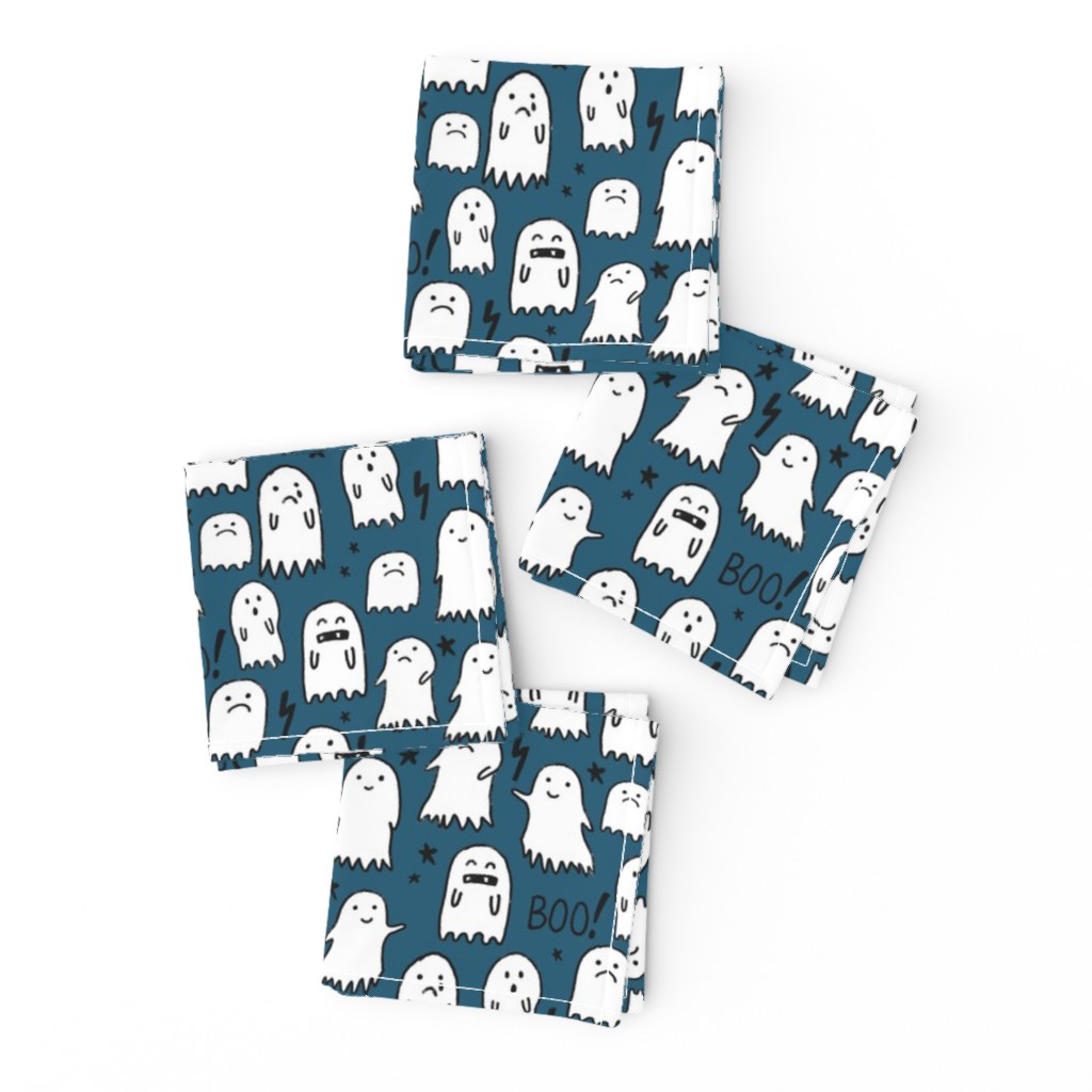 ghost dark blue halloween fabric 