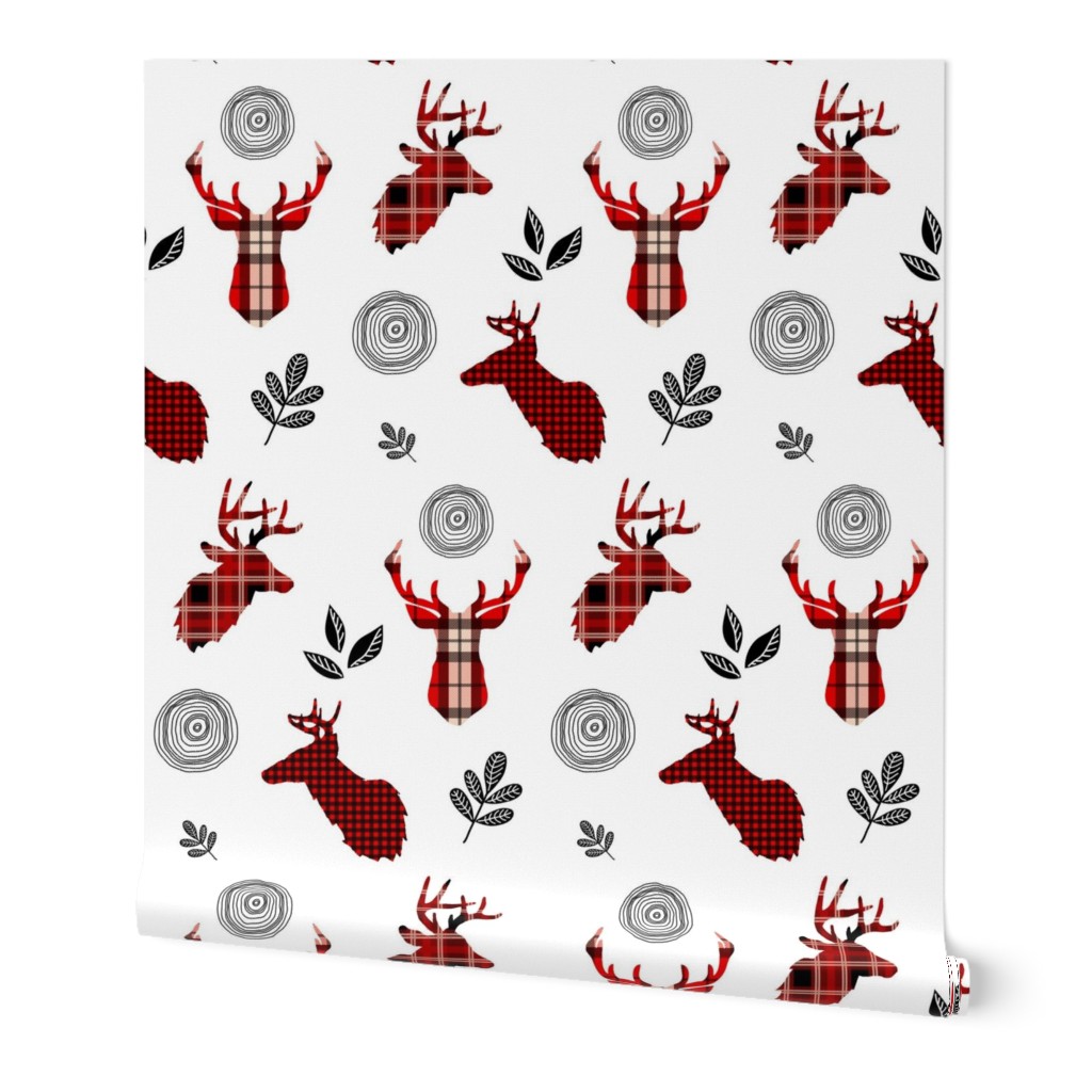 8" Red Plaid Woodland Deer / white