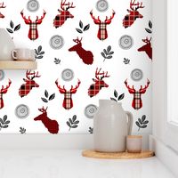 8" Red Plaid Woodland Deer / white