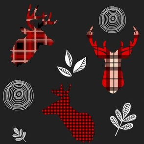 8" Red Plaid Woodland Deer / black