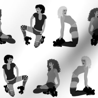 black white roller derby girls