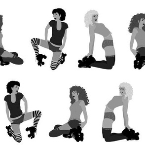 black white roller derby girls